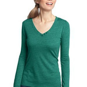 Ladies Textured Long Sleeve V Neck with Button Detail